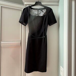 White House Black Market Square Neck Belted Short Sleeve Dress, Size 8, Black